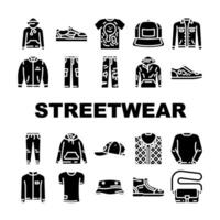 streetwear cloth urban style icons set vector