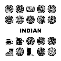 indian cuisine curry food chicken icons set vector