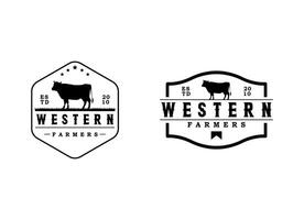 Western Bull Cow Buffalo Longhorn Head silhouette with star for Ranch Farm Livestock logo design vector
