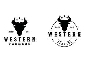 occidental toro vaca búfalo Longhorn cabeza silueta con estrella para rancho granja ganado logo diseño vector