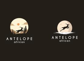 Running Jumping Leaping Ibex Antelope silhouette for adventure outdoor zoo safari travel trip or wildlife conservation logo design vector