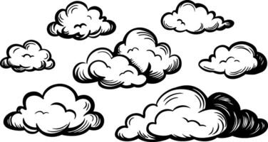 conjunto de nubes en negro y blanco en blanco antecedentes vector