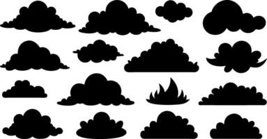 un conjunto de negro nubes y fuego en un blanco antecedentes vector