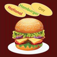 hamburguesa, nacional hamburguesa día diseño con oscuro rojo antecedentes vector
