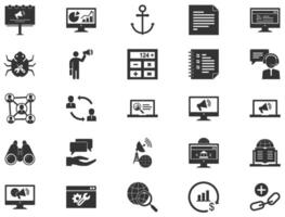 SEO Search Engine Optimization Glyph Icon pictogram symbol visual illustration Set vector