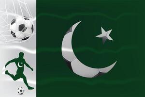 Football Design Isolated on Pak flag, a football player kicking a football, Realistic 3d illustration vector