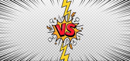 Comic versus background. Vs challenge frame in comics book, game battling screen. Fighting concept with explosion speech bubble and lightning. Conflicting clash banner. concept vector