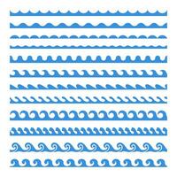 agua ondulado fronteras acuático olas marco. sin costura azul horizontal marina Rizado cepillar. decorativo Tormentoso mar marea, curvo río, líquido elementos diseño, colección vector