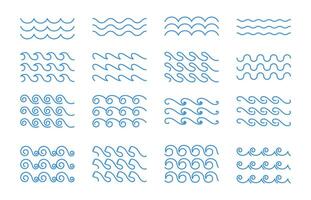 Water waves. Wavy line border. Doodle curved river, sea, ocean wave icon. Seamless nautical wiggly sign. Decorative curly horizontal shape, outline liquid elements. set vector