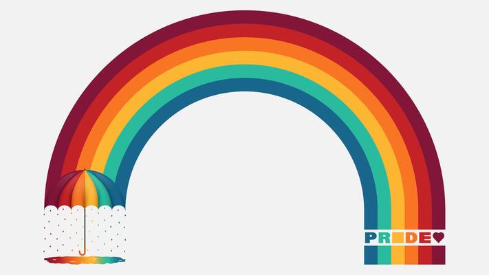 Pride background, umbrella in LGBT flag colours, illustration