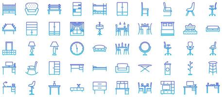 Furniture Line Gradient Icon pictogram symbol visual illustration Set vector