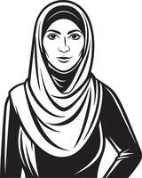 musulmán mujer en hiyab ilustración en negro y blanco colores. vector