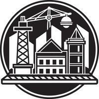 edificio y grua icono. negro y blanco ilustración de edificio y grua icono. vector