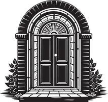 Entrada a el casa. puerta silueta ilustración. negro y blanco. vector