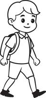 Boy with backpack go to school coloring page back to school concept illustration vector