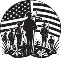 americano bandera con silueta de soldado en el antecedentes. 4to de julio vector