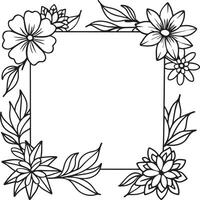 ilustración de floral marco con negro y blanco flores en un blanco antecedentes vector