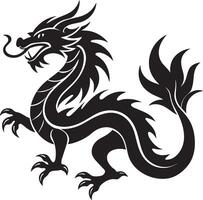 Dragon - Black and White Illustration. isolated on white background. vector