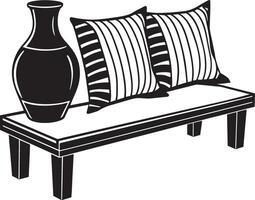sofá con almohadas y florero. ilustración. vector