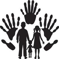 Family with hand prints. Black silhouettes on white background. illustration. vector