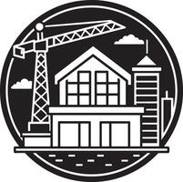 Building and crane icon. Black and white illustration of building and crane icon. vector