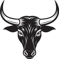 Bull Head - Black and White Illustration - Isolated On White Background vector