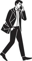 Businessman with briefcase talking on the phone. illustration. vector