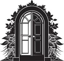 Entrada a el casa. puerta silueta ilustración. negro y blanco. vector