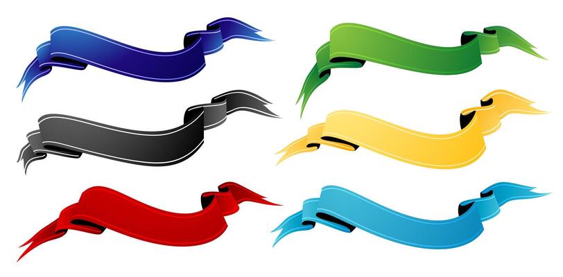 six elements ribbons on a isolated white backgrounds for banners, decks, collages, scene designs, User interface, Branding or identity campaigns, Stationery prints layouts, Presentations material sign