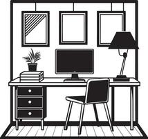 workplace with computer and chair in the room illustration graphic design vector