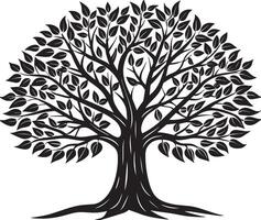 Silhouette of a tree. black and white illustration. vector