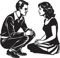 young couple sitting on the floor and talking, Couple in love sillhouette vector