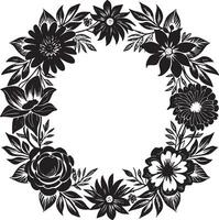 Illustration of floral frame with black and white flowers on white background vector