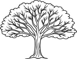 negro y blanco dibujos animados ilustración de árbol para colorante libro o página vector