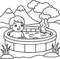 Boy in a hot tub. illustration for coloring book vector