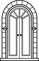 Door with a stone facade. illustration in outline style. vector