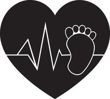 Heart and Footprint Icon. Flat black and white design. illustration. vector