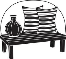 Wooden bench with pillows and vase isolated icon illustration graphic design vector