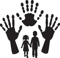 familia con mano huellas dactilares. negro siluetas en blanco antecedentes. ilustración. vector