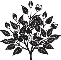 Illustration of a branch with leaves and flowers. Black and white. vector