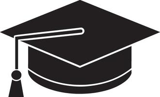 graduación gorra icono. plano negro símbolo. aislado en un blanco antecedentes. vector