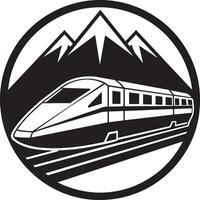 alto velocidad tren en el montañas. monocromo ilustración. vector