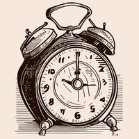 Old alarm clock retro hand drawn sketch illustration vector