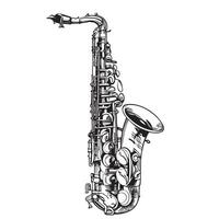 musical saxofón retro bosquejo mano dibujado en cómic estilo música ilustración vector