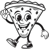 Black and White Cartoon Illustration of Funny Pizza Mascot Character vector