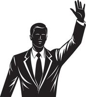 Businessman waving hand. illustration in black and white colors. vector