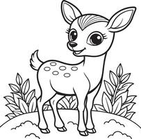 Black and White Cartoon Illustration of Cute Little Deer Animal for Coloring Book vector