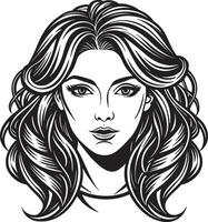 hermosa mujer cara con largo ondulado cabello. ilustración. vector