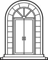 Door with a stone facade. illustration in outline style. vector