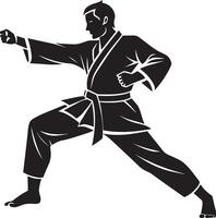 karate fighter icon on white background. illustration. black and white. vector